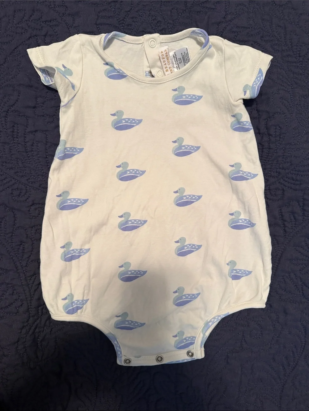 The Beaufort Bonnet Company White Baby One-Piece with Blue Duck Print